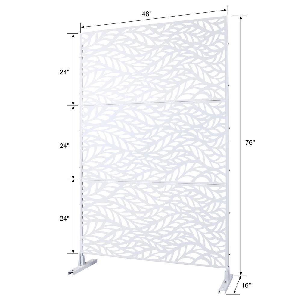 Tidoin 6.3 ft. x 4 ft. White Steel Freestanding Flat Flat Top Decorative Privacy Screen Metal Fence Panel