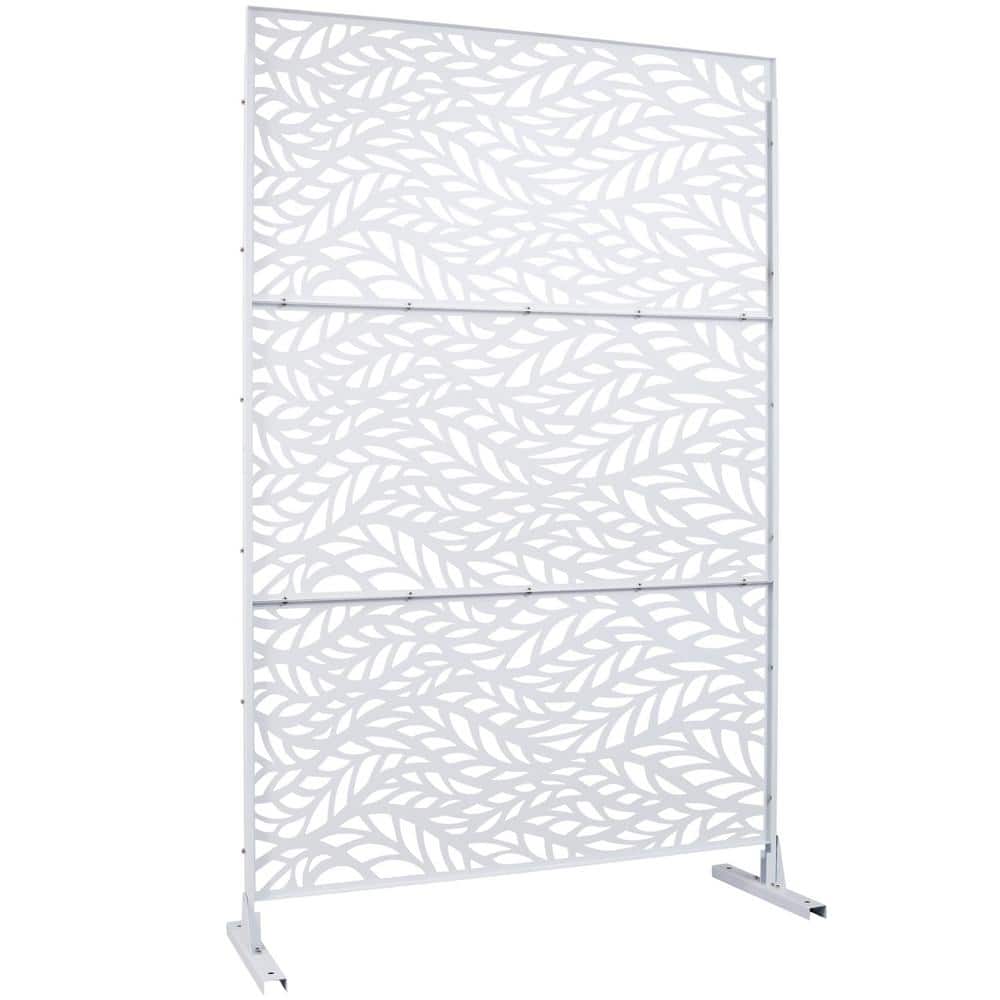 Tidoin 6.3 ft. x 4 ft. White Steel Freestanding Flat Flat Top Decorative Privacy Screen Metal Fence Panel