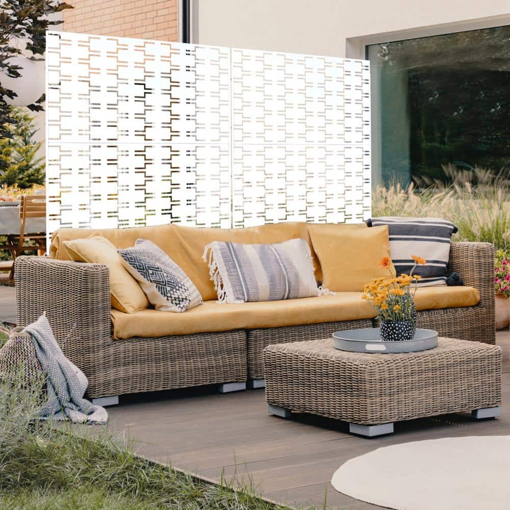 Tidoin 6.3 ft. x 4 ft. White Steel Freestanding Flat Flat Top Decorative Privacy Screen Metal Fence Panel