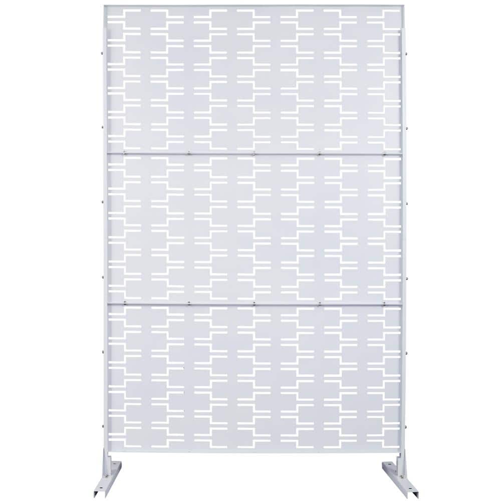 Tidoin 6.3 ft. x 4 ft. White Steel Freestanding Flat Flat Top Decorative Privacy Screen Metal Fence Panel