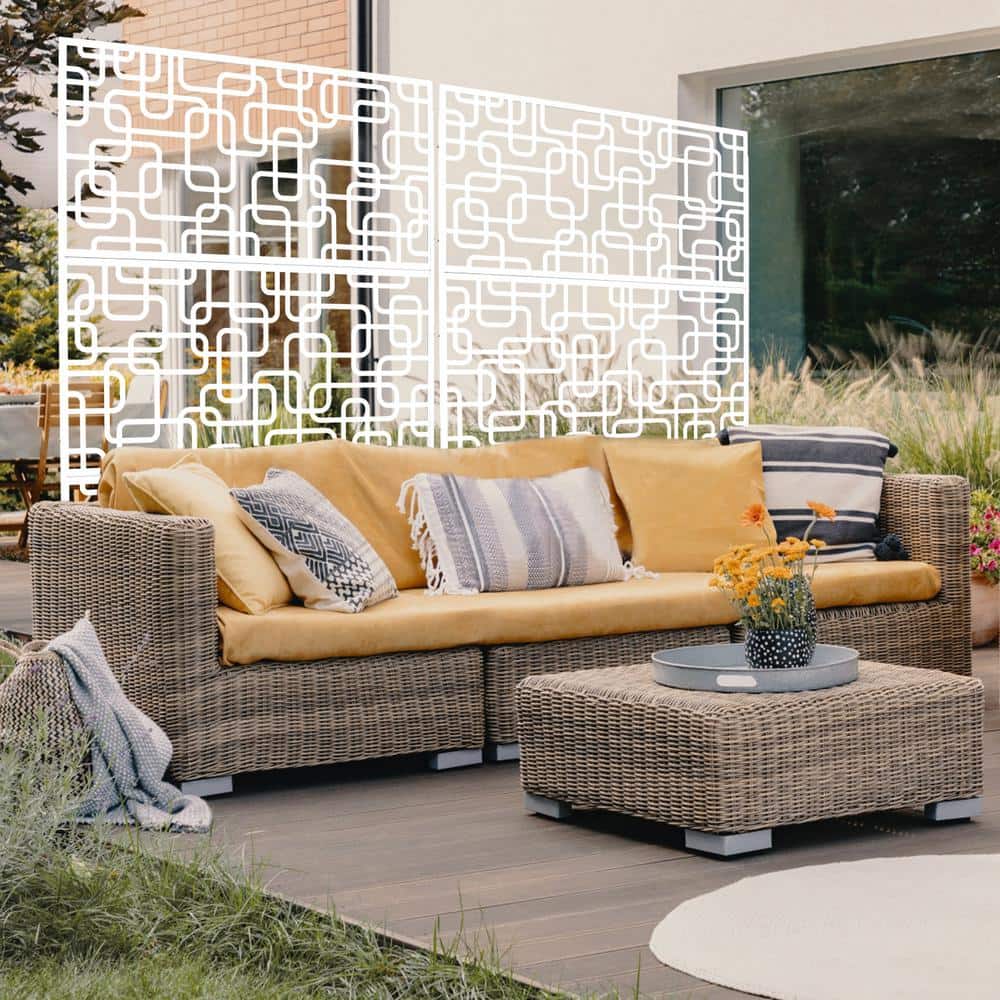 Tidoin 6.3 ft. x 4 ft. White Steel Freestanding Flat Flat Top Decorative Privacy Screen Metal Fence Panel