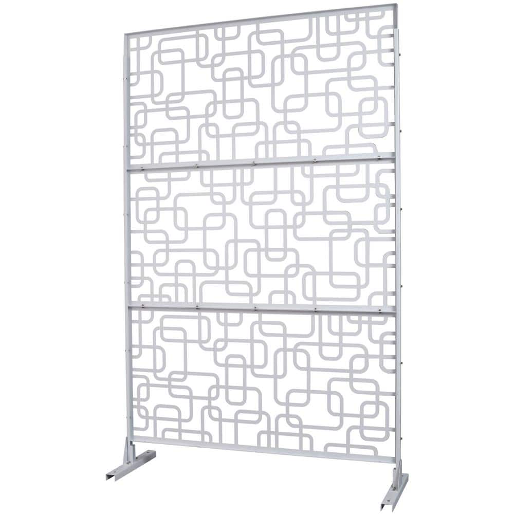 Tidoin 6.3 ft. x 4 ft. White Steel Freestanding Flat Flat Top Decorative Privacy Screen Metal Fence Panel