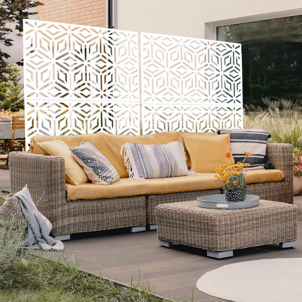 Tidoin 6.3 ft. x 4 ft. White Steel Freestanding Flat Flat Top Decorative Privacy Screen Metal Fence Panel