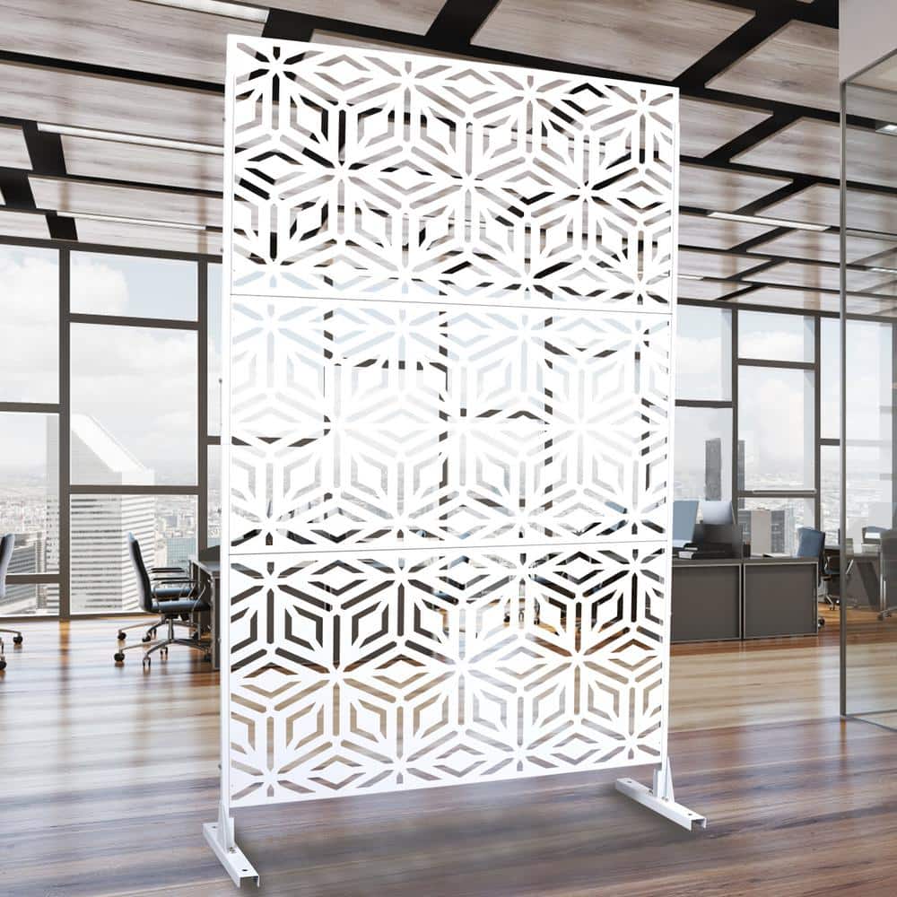 Tidoin 6.3 ft. x 4 ft. White Steel Freestanding Flat Flat Top Decorative Privacy Screen Metal Fence Panel