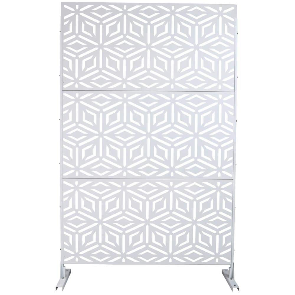 Tidoin 6.3 ft. x 4 ft. White Steel Freestanding Flat Flat Top Decorative Privacy Screen Metal Fence Panel
