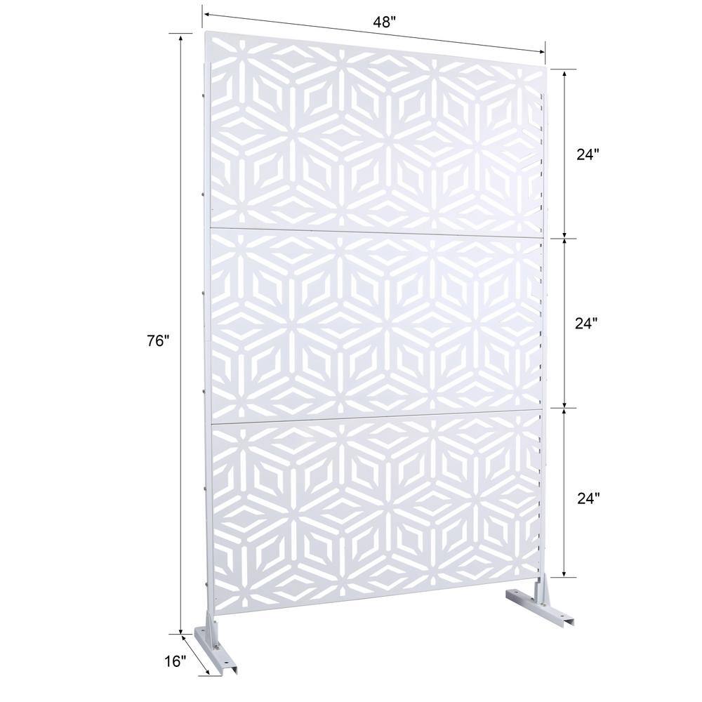 Tidoin 6.3 ft. x 4 ft. White Steel Freestanding Flat Flat Top Decorative Privacy Screen Metal Fence Panel
