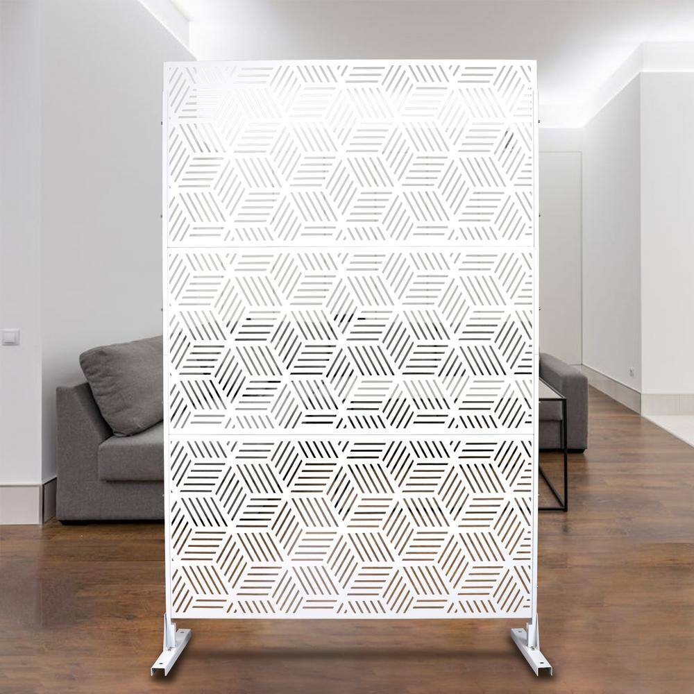Tidoin 6.3 ft. x 4 ft. White Steel Freestanding Flat Flat Top Decorative Privacy Screen Metal Fence Panel