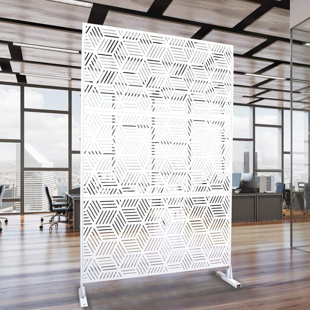 Tidoin 6.3 ft. x 4 ft. White Steel Freestanding Flat Flat Top Decorative Privacy Screen Metal Fence Panel