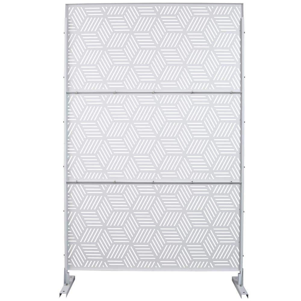Tidoin 6.3 ft. x 4 ft. White Steel Freestanding Flat Flat Top Decorative Privacy Screen Metal Fence Panel