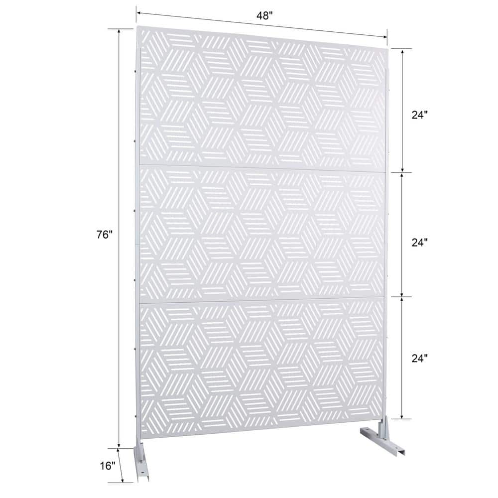 Tidoin 6.3 ft. x 4 ft. White Steel Freestanding Flat Flat Top Decorative Privacy Screen Metal Fence Panel