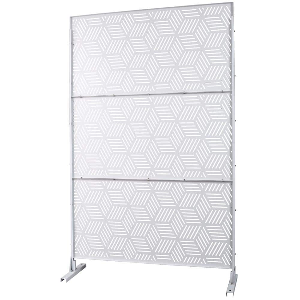 Tidoin 6.3 ft. x 4 ft. White Steel Freestanding Flat Flat Top Decorative Privacy Screen Metal Fence Panel