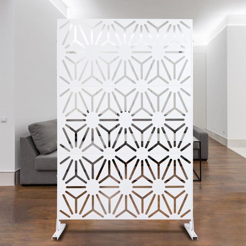 Tidoin 6.3 ft. x 4 ft. White Steel Freestanding Flat Flat Top Decorative Privacy Screen Metal Fence Panel