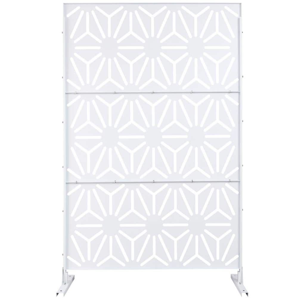 Tidoin 6.3 ft. x 4 ft. White Steel Freestanding Flat Flat Top Decorative Privacy Screen Metal Fence Panel