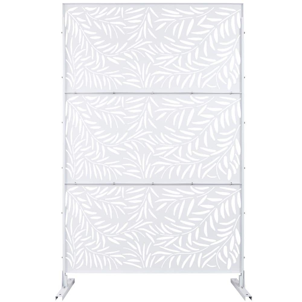 Tidoin 6.3 ft. x 4 ft. White Steel Freestanding Flat Flat Top Decorative Privacy Screen Metal Fence Panel