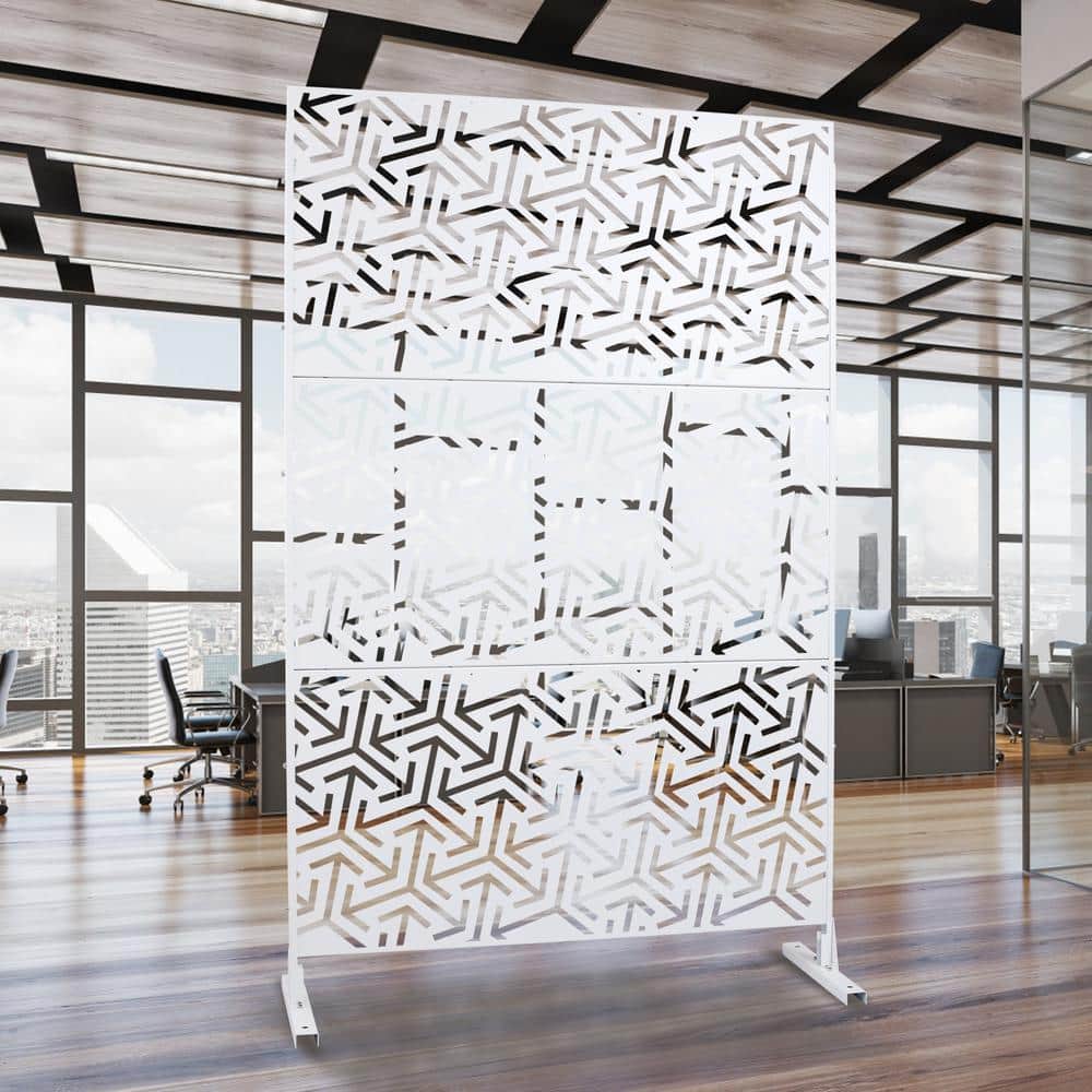 Tidoin 6.3 ft. x 4 ft. White Steel Freestanding Flat Flat Top Decorative Privacy Screen Metal Fence Panel