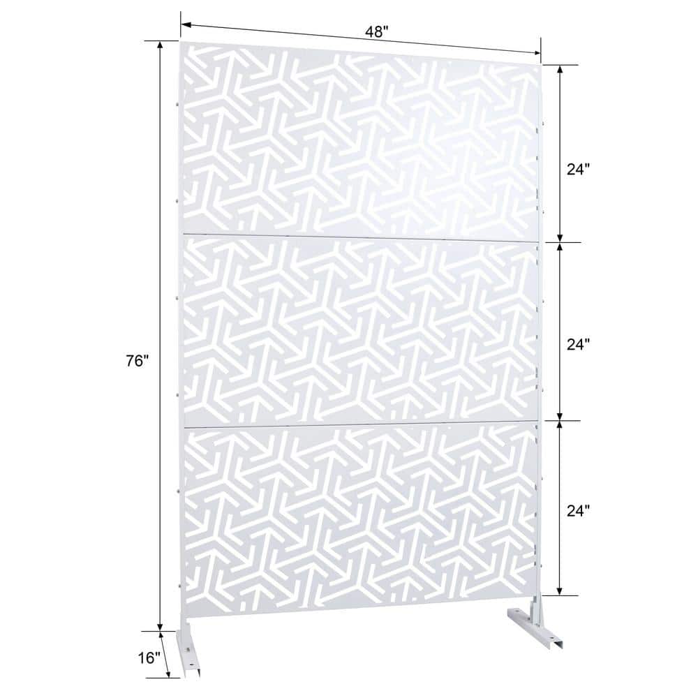 Tidoin 6.3 ft. x 4 ft. White Steel Freestanding Flat Flat Top Decorative Privacy Screen Metal Fence Panel