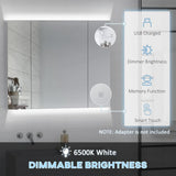 Tileon 35.50 in. W x 29.50 in. H Rectangular MDF Medicine Cabinet with Mirror, LED Organizer with Dimmer Touch Switch-White
