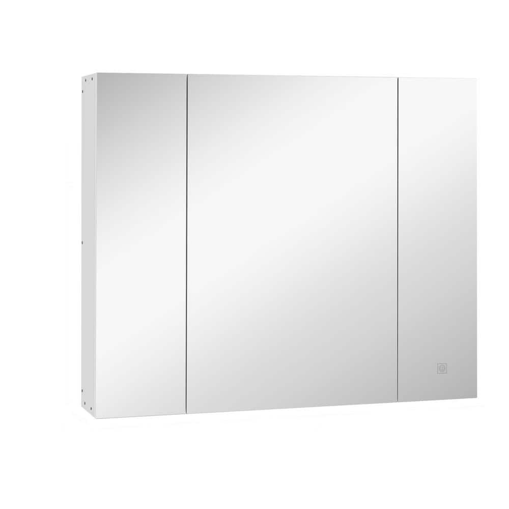 Tileon 35.50 in. W x 29.50 in. H Rectangular MDF Medicine Cabinet with Mirror, LED Organizer with Dimmer Touch Switch-White