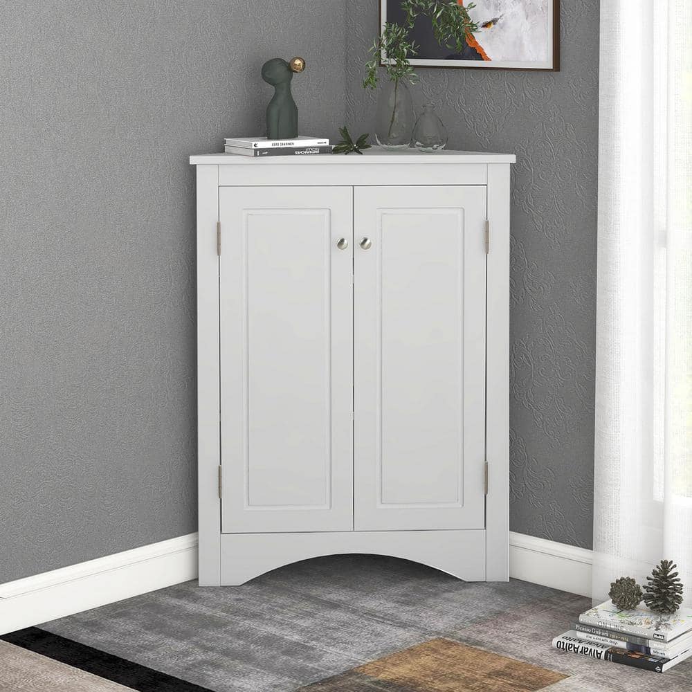 Tileon 23.6-in. W x 17.2-in. D x 31.5-in. H in White MDF Ready to Assemble Floor Corner Kitchen Cabinet with Adjustable Shelves