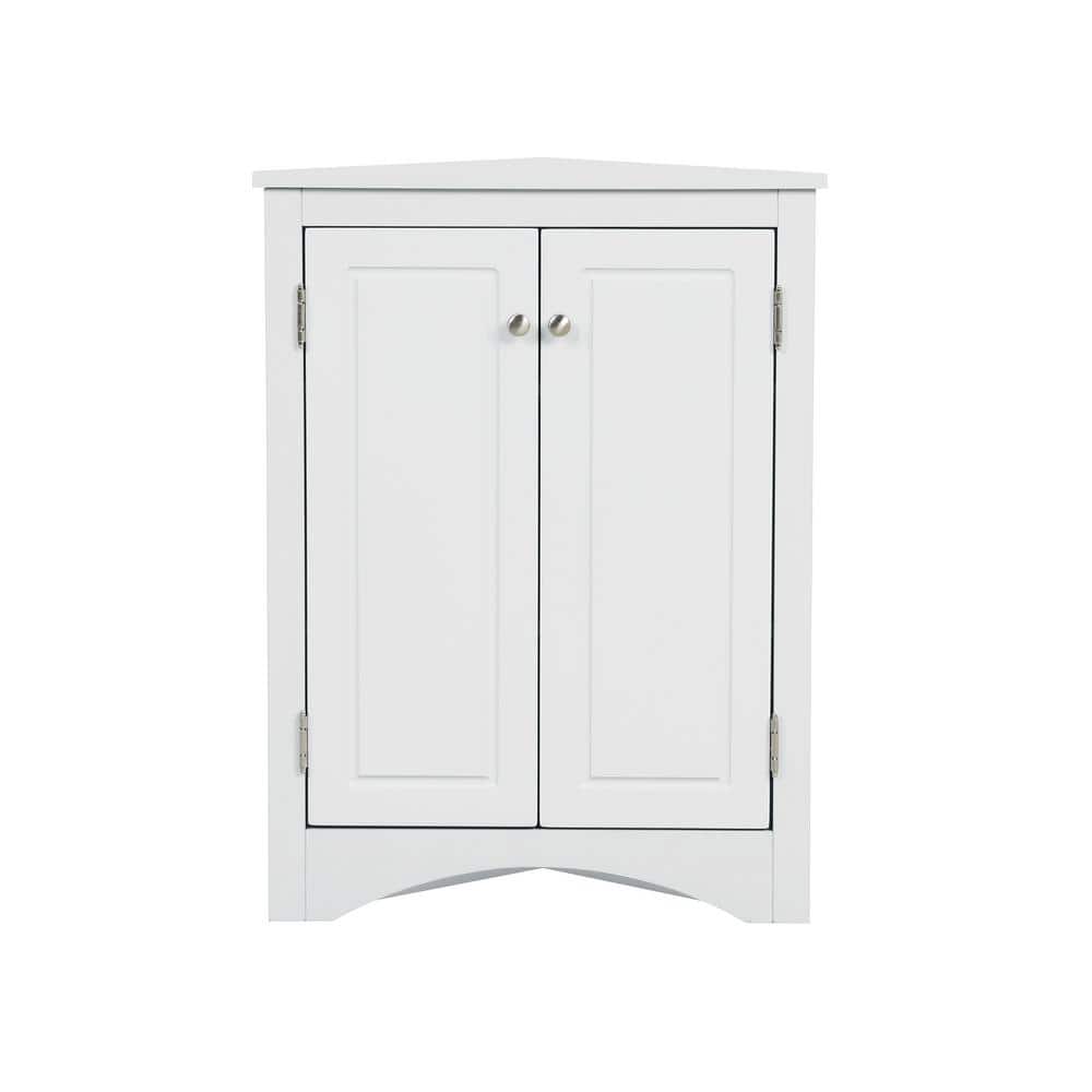 Tileon 23.6-in. W x 17.2-in. D x 31.5-in. H in White MDF Ready to Assemble Floor Corner Kitchen Cabinet with Adjustable Shelves