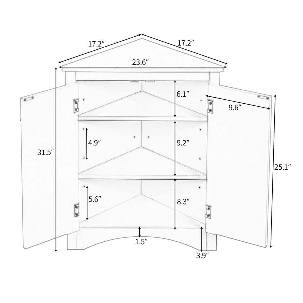 Tileon 23.6-in. W x 17.2-in. D x 31.5-in. H in White MDF Ready to Assemble Floor Corner Kitchen Cabinet with Adjustable Shelves