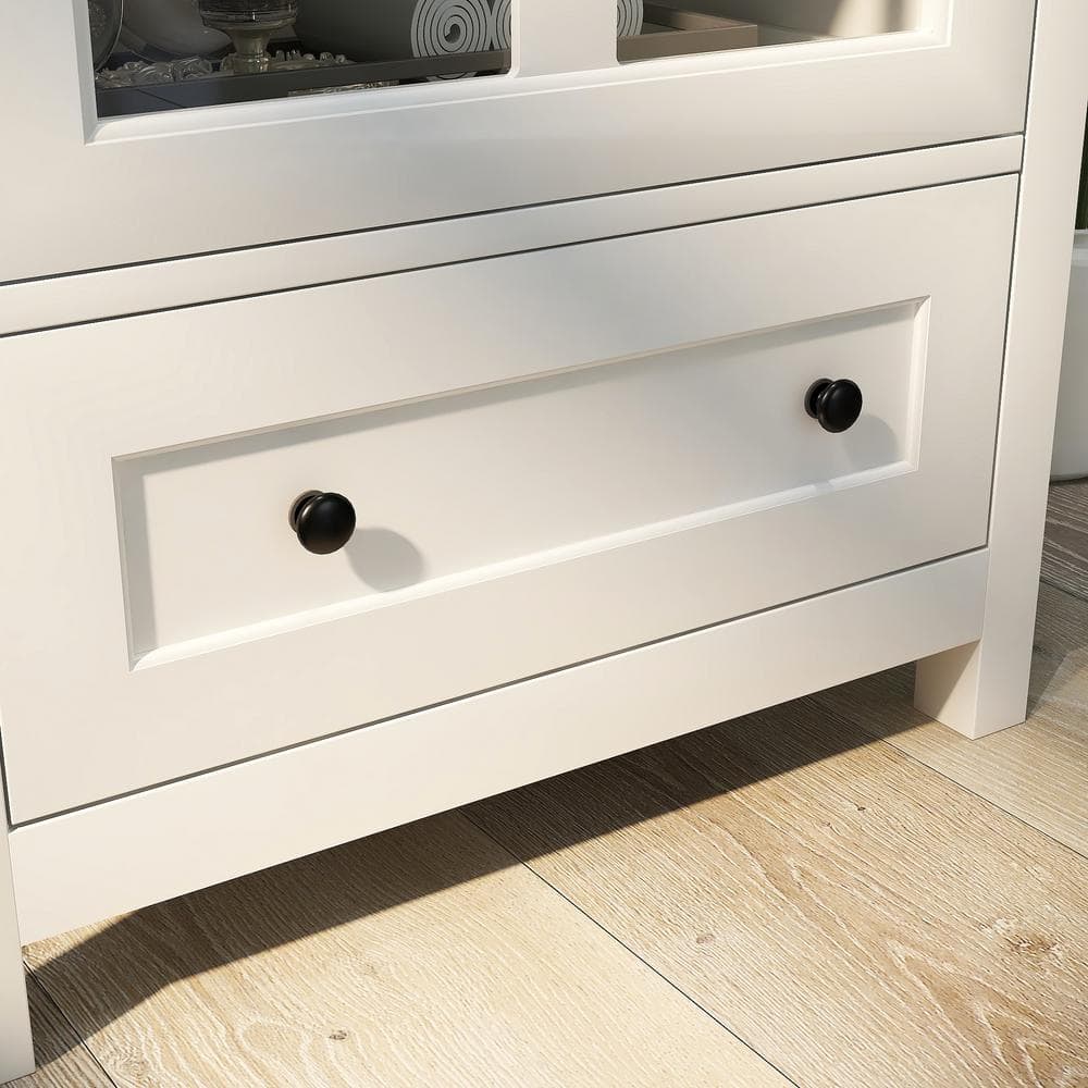 Tileon 22 in. W x 14.4 in. D x 31.7 in. H White Single Glass Doors Corner Kitchen Cabinet Buffet Ready to Assemble cabinet