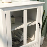 Tileon 22 in. W x 14.4 in. D x 31.7 in. H White Single Glass Doors Corner Kitchen Cabinet Buffet Ready to Assemble cabinet