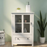 Tileon 22 in. W x 14.4 in. D x 31.7 in. H White Single Glass Doors Corner Kitchen Cabinet Buffet Ready to Assemble cabinet