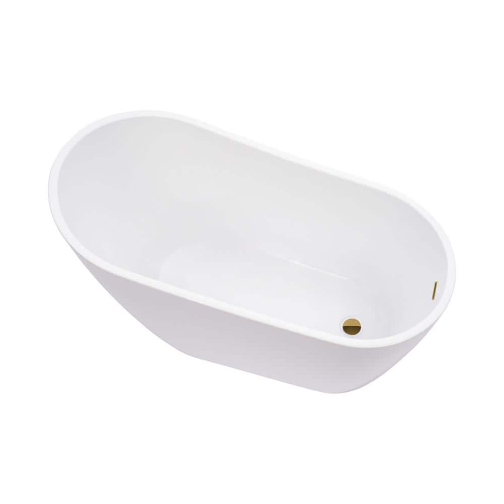 Vanity Art Colombes 67 in. Acrylic Flatbottom Freestanding Bathtub in White/Titanium Gold