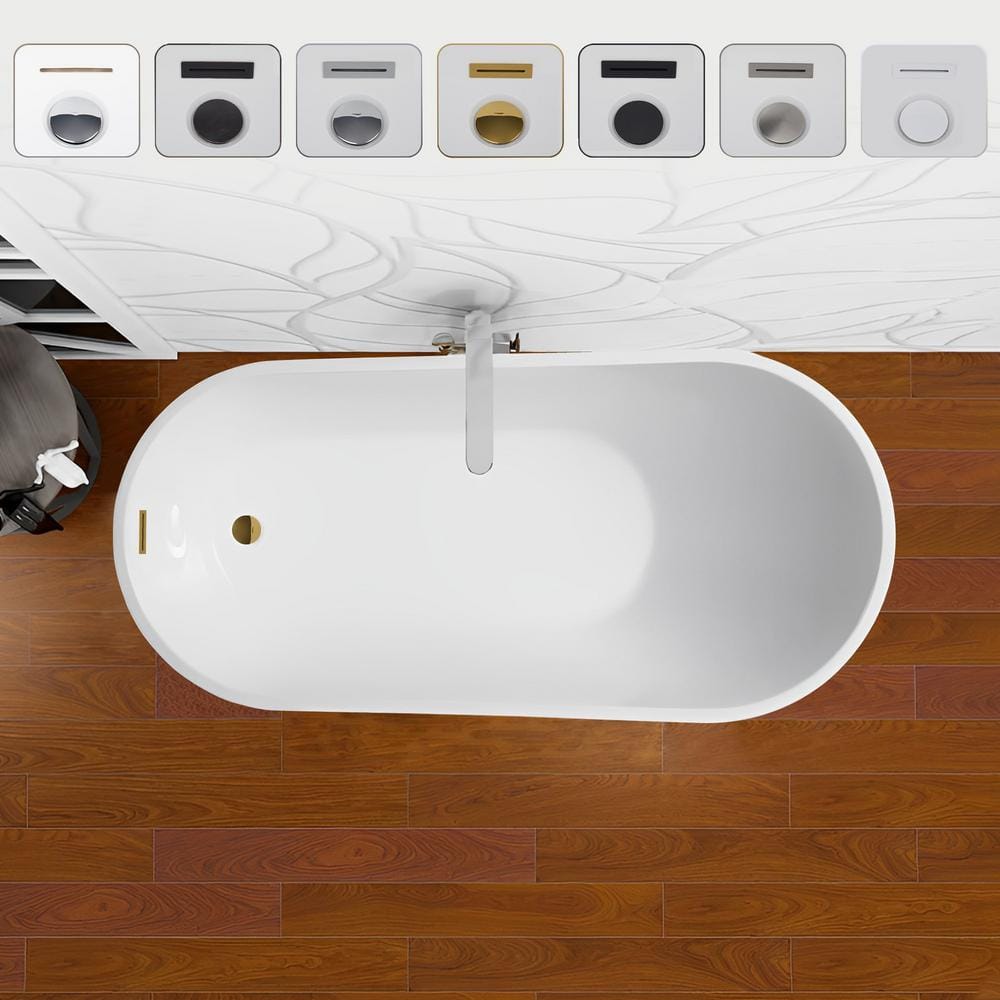 Vanity Art Colombes 67 in. Acrylic Flatbottom Freestanding Bathtub in White/Titanium Gold