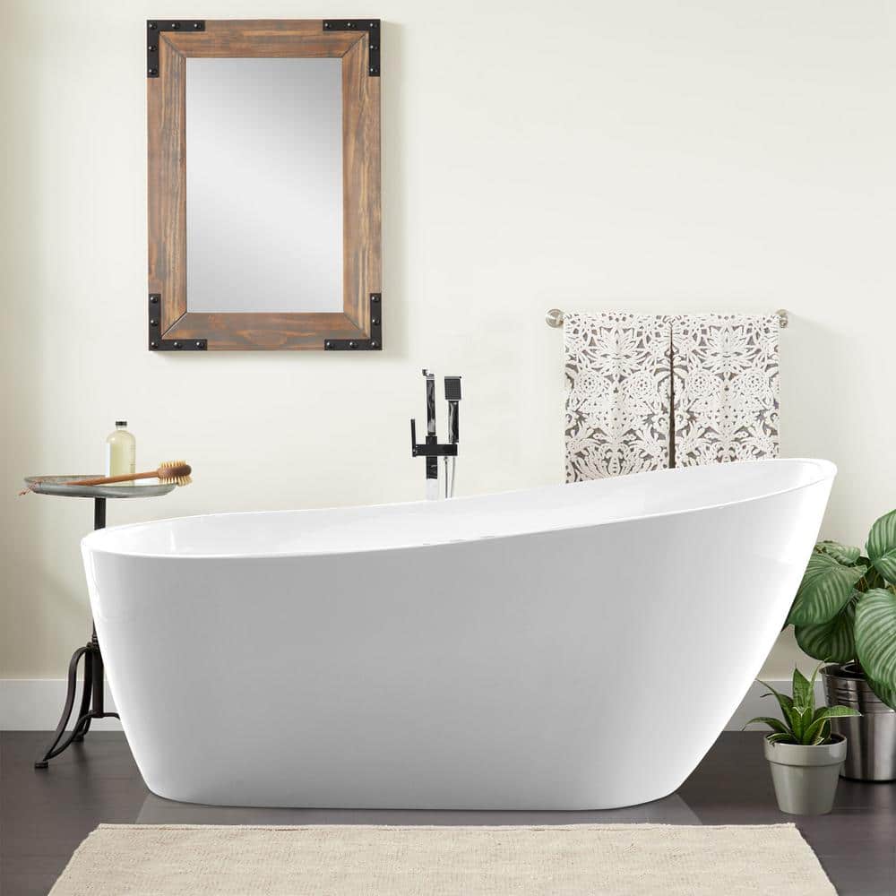 Vanity Art Colombes 67 in. Acrylic Flatbottom Freestanding Bathtub in White/Titanium Gold
