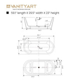 Vanity Art Bordeaux 59 in. Acrylic Flatbottom Freestanding Bathtub in White/Titanium Gold