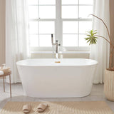 Vanity Art Bordeaux 59 in. Acrylic Flatbottom Freestanding Bathtub in White/Titanium Gold