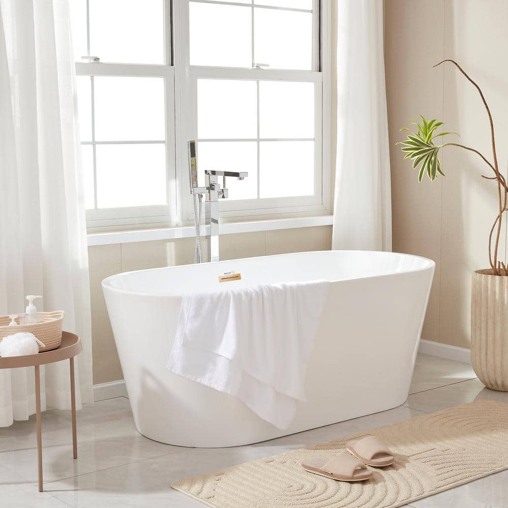 Vanity Art Bordeaux 59 in. Acrylic Flatbottom Freestanding Bathtub in White/Titanium Gold