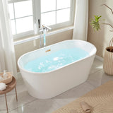 Vanity Art Bordeaux 59 in. Acrylic Flatbottom Freestanding Bathtub in White/Titanium Gold