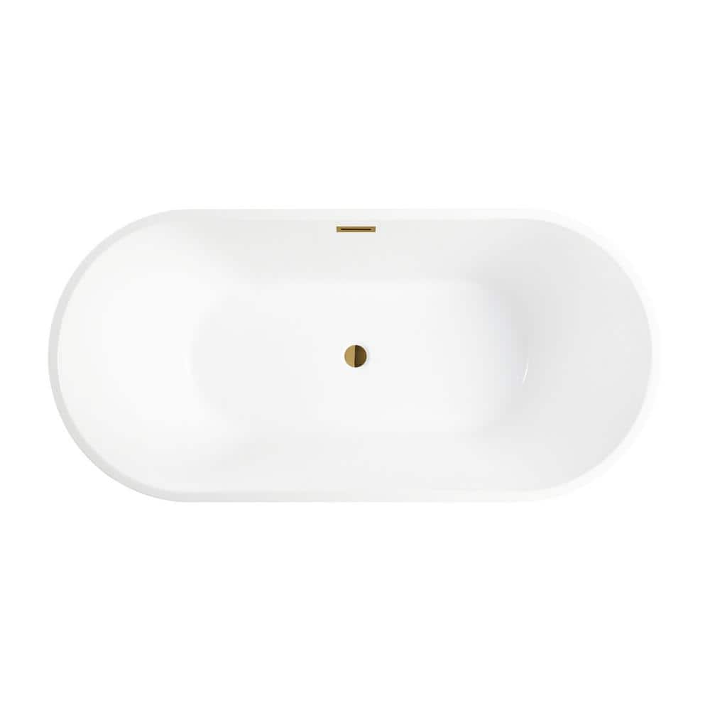 Vanity Art Bordeaux 59 in. Acrylic Flatbottom Freestanding Bathtub in White/Titanium Gold