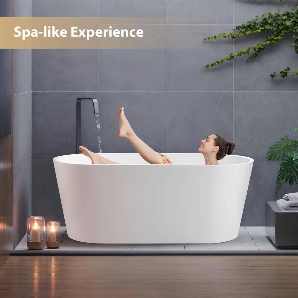 Vanity Art Bordeaux 59 in. Acrylic Flatbottom Freestanding Bathtub in White/Titanium Gold