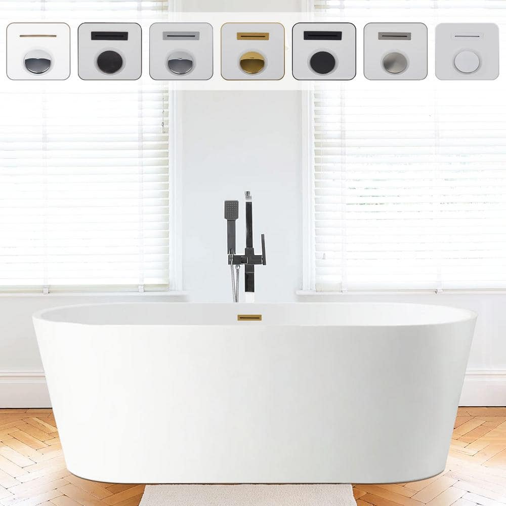 Vanity Art Bordeaux 59 in. Acrylic Flatbottom Freestanding Bathtub in White/Titanium Gold