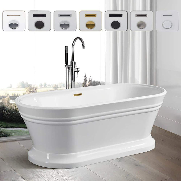 Vanity Art Versailles 67 in. x 31 in. Acrylic Freestanding Soaking Bathtub with Center Drain in White/Titanium Gold