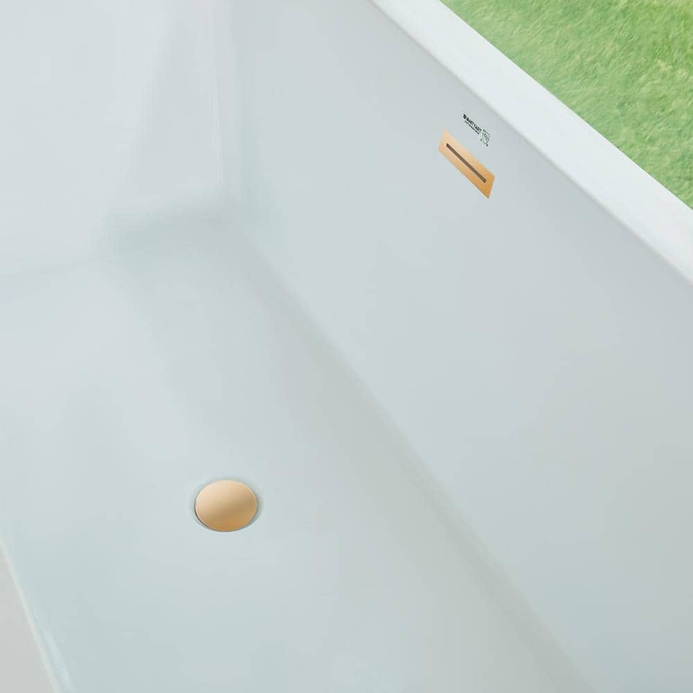 Vanity Art Tarbes 67 in. Acrylic Flatbottom Freestanding Bathtub in White/Titanium Gold