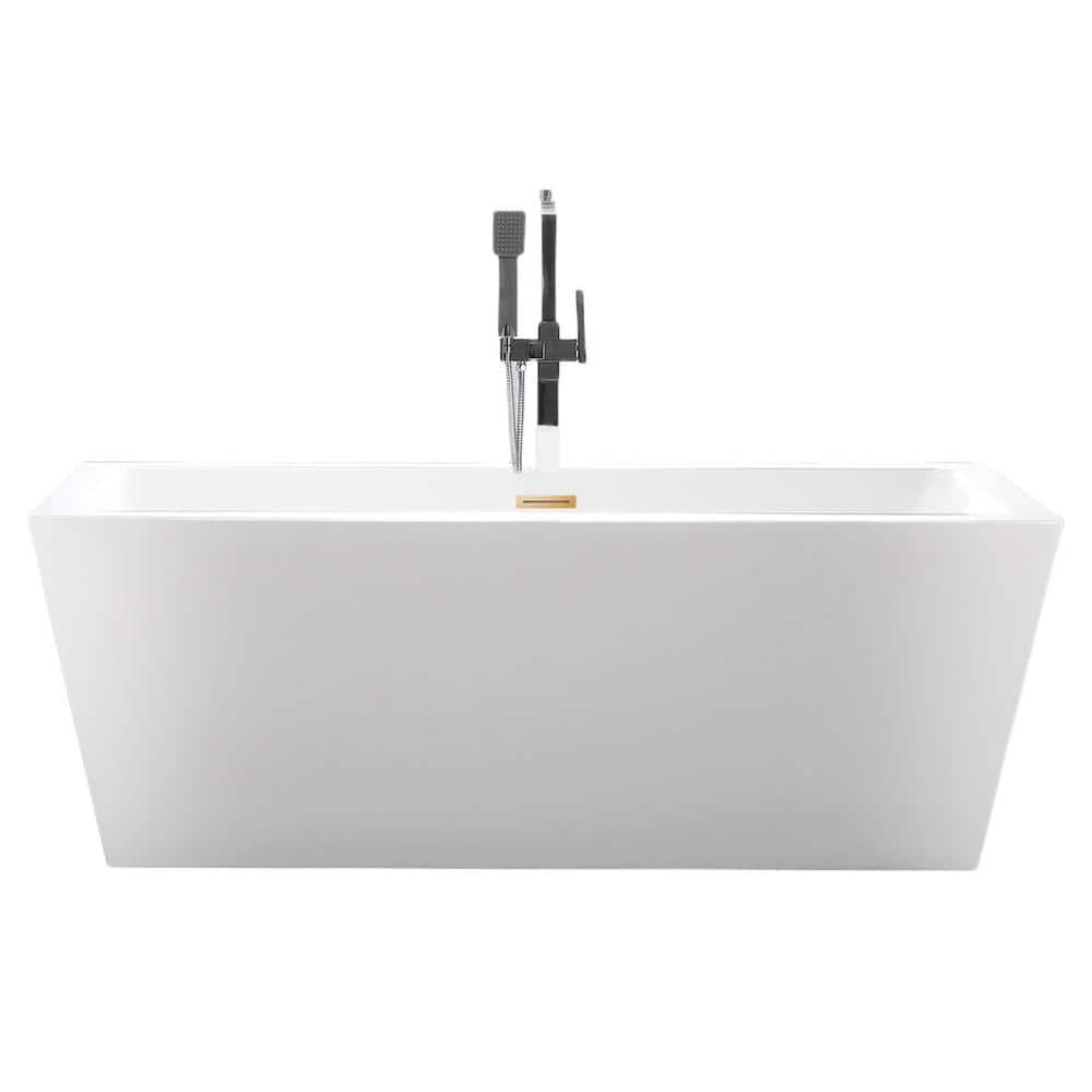 Vanity Art Tarbes 67 in. Acrylic Flatbottom Freestanding Bathtub in White/Titanium Gold