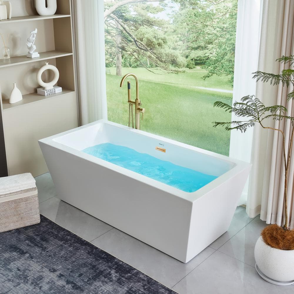 Vanity Art Tarbes 67 in. Acrylic Flatbottom Freestanding Bathtub in White/Titanium Gold