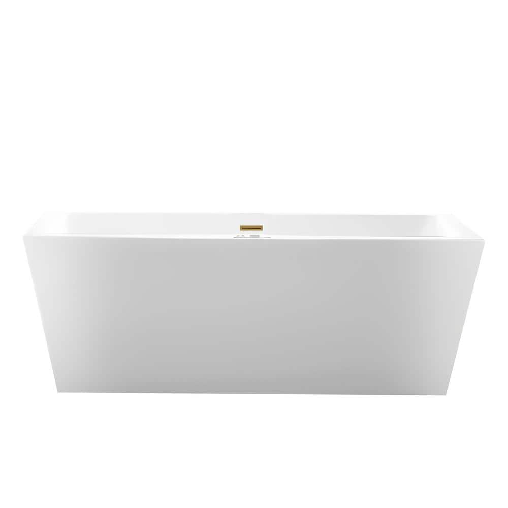 Vanity Art Tarbes 67 in. Acrylic Flatbottom Freestanding Bathtub in White/Titanium Gold