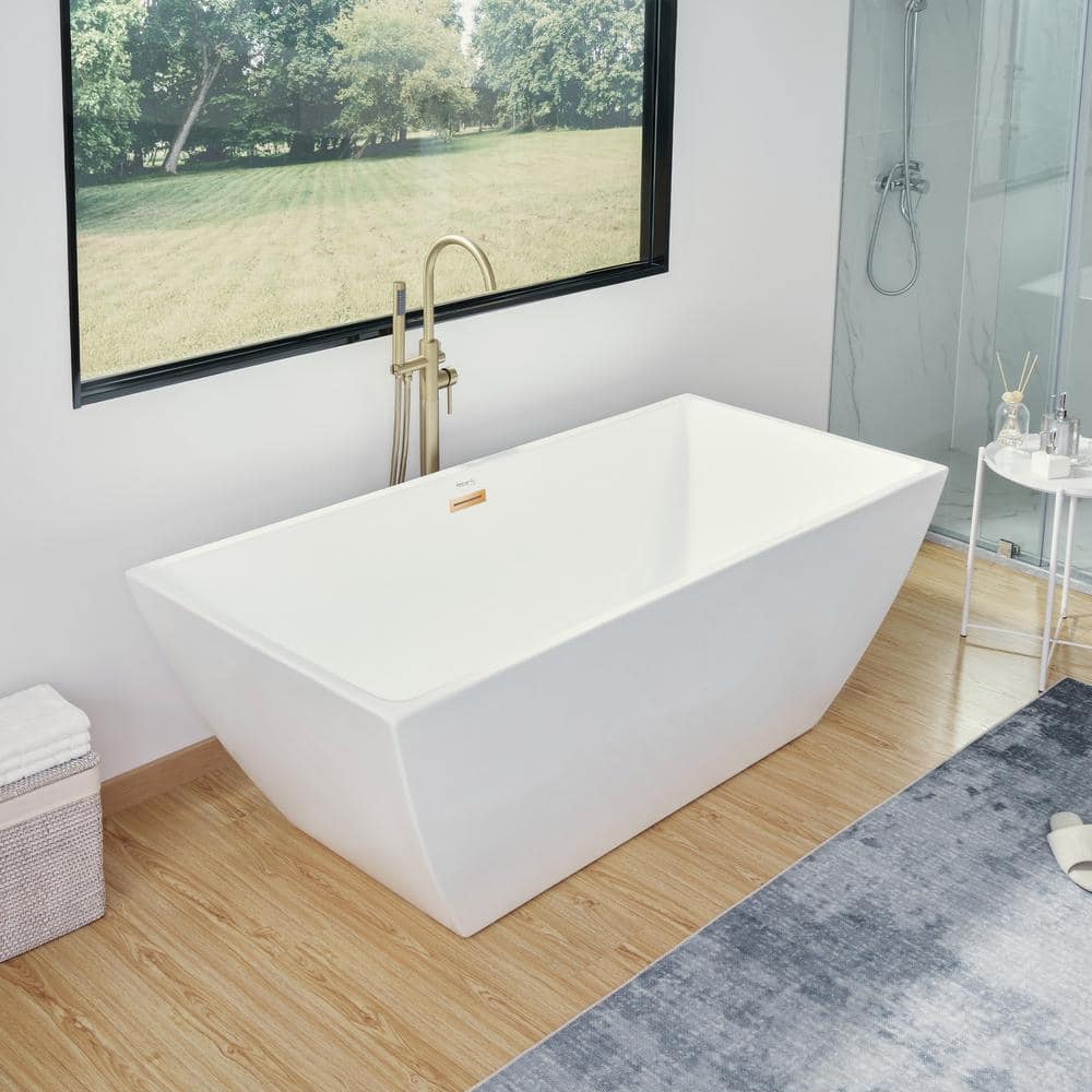 Vanity Art Montpellier 59 in. L x 30 in. W Acrylic Flatbottom Freestanding Bathtub in White/Titanium Gold