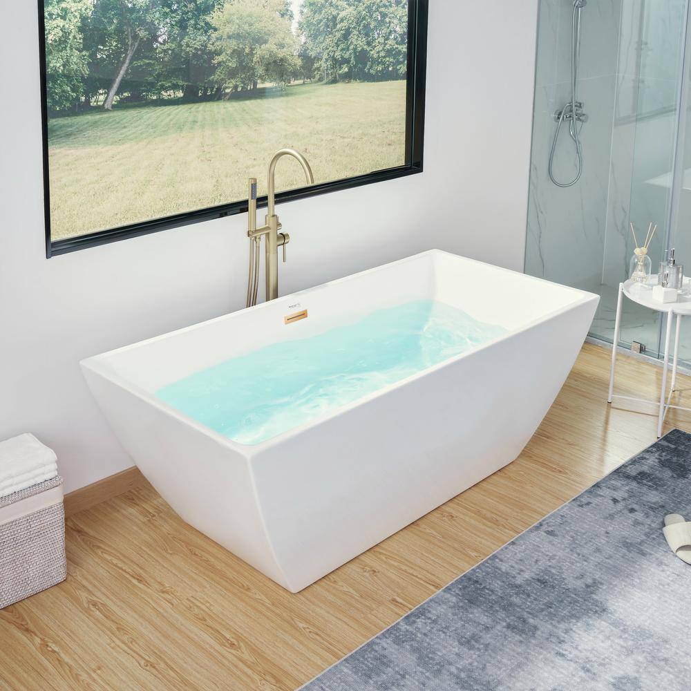 Vanity Art Montpellier 59 in. L x 30 in. W Acrylic Flatbottom Freestanding Bathtub in White/Titanium Gold