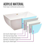 Vanity Art Montpellier 59 in. L x 30 in. W Acrylic Flatbottom Freestanding Bathtub in White/Titanium Gold