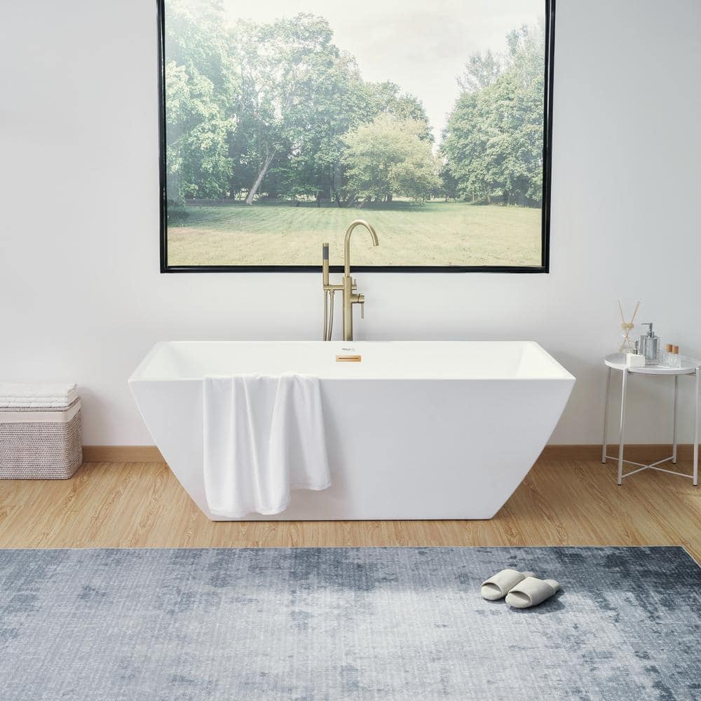 Vanity Art Montpellier 59 in. L x 30 in. W Acrylic Flatbottom Freestanding Bathtub in White/Titanium Gold