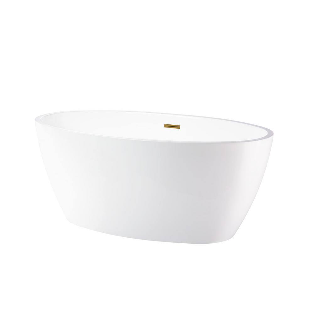 Vanity Art Amiens 69 in. x 40 in. Acrylic Flatbottom Freestanding Soaking Bathtub with Center Drain in White/Titanium Gold