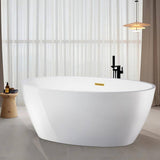 Vanity Art Amiens 69 in. x 40 in. Acrylic Flatbottom Freestanding Soaking Bathtub with Center Drain in White/Titanium Gold