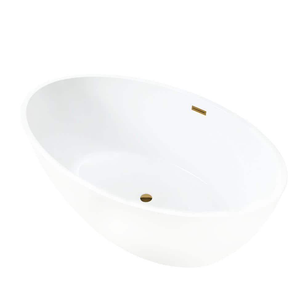Vanity Art Amiens 69 in. x 40 in. Acrylic Flatbottom Freestanding Soaking Bathtub with Center Drain in White/Titanium Gold